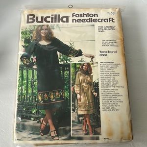Vintage Bucilla Crewel Embroidery Dress Kit. Flora-band dress Kit New